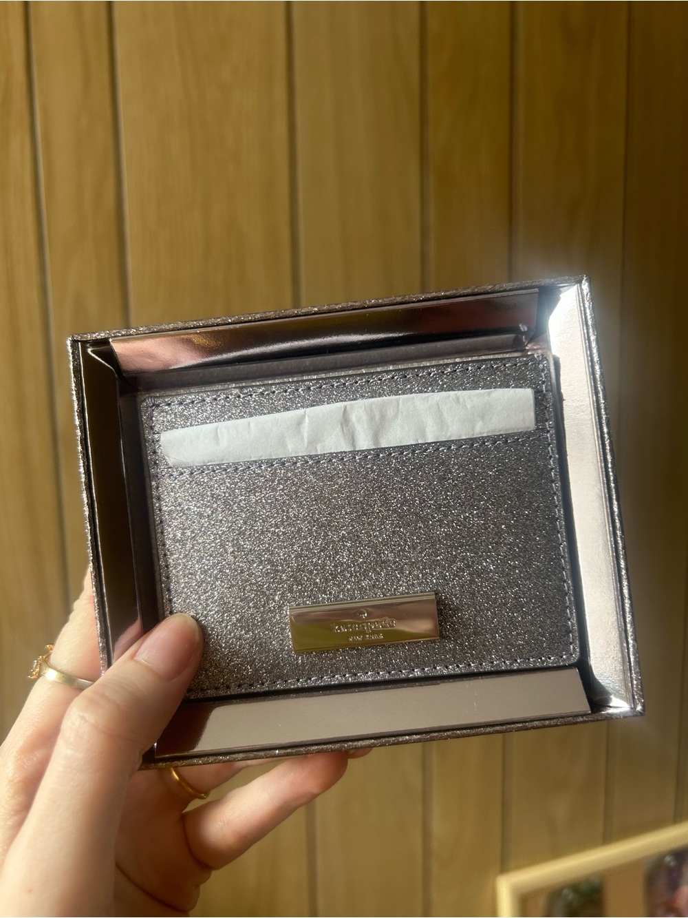 Kate Spade silver glitter slim card holder